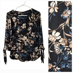 41 Hawthorn Black Floral Tie Sleeve Blouse Dressy Work Top Stitch Fix Women's S